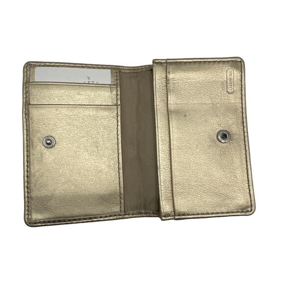 COACH Signature Gold and Brown Card Case Wallet - Picture 3 of 8